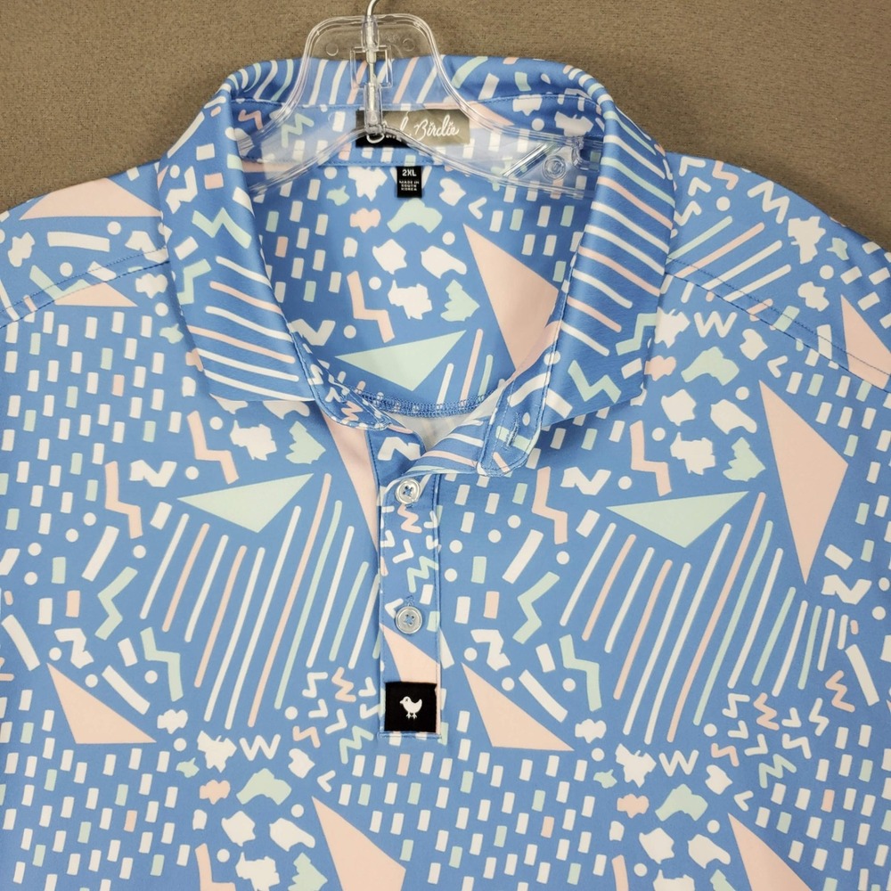 Bad Birdie Polo‎ Shirt Mens 2XL Blue Geometric Abstract Golf Performance Stretch